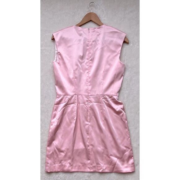 NWT Zara Pink Satin Effect Sleeveless V-Neck Short Mini Dress, Size Medium - Picture 11 of 15